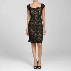 Connected Apparel Womens Black Lace Cap Sleeve Dress  