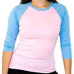 American Apparel Womens Pink/ Baby Blue Baby Rib 3/4 sleeve Top 