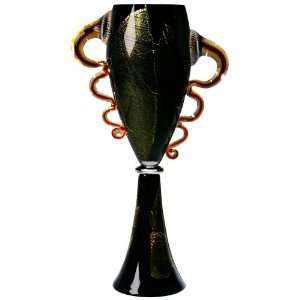 Black Memphis Hand Crafted Artisan Footed Glass Vase:  Home 