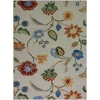   White Floral Wool and Art Silk Area Rug (8 X 11)  Overstock