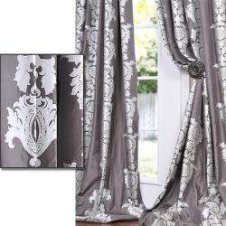 Charcoal Grey With Silver Metallic Print Faux Silk 120 inch Curtain 