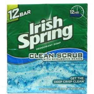 Irish Spring Deodorant Bar Soap, Clean Scrub, 4 Oz Bars, 12 in a Pack 