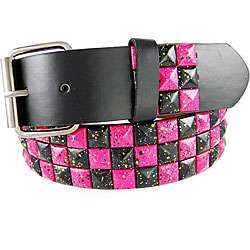 JK Belts Unisex 3 row Pink/ Black Studded Black Belt  