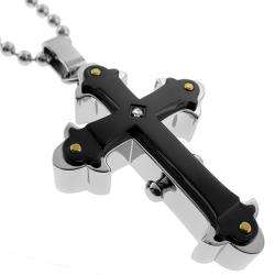Black and Blue Jewelry Steel Diamond Gothic Cross Necklace   