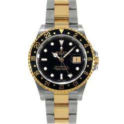 Pre owned Rolex Mens GMT Master II Two tone Black Dial Watch 
