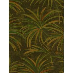  Wallpaper Designer Tropical Palms in Red, Tan & Green on a 