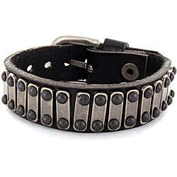 Black Leather and Steel Bar Accent Bracelet Sale $16.19