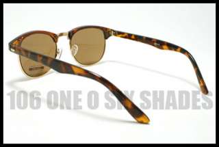   VINTAGE Horn Rim Sunglasses Small Round Lenses TORT Brown Metal Gold