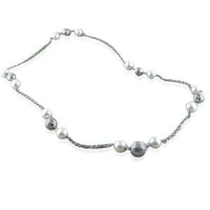  Morelli White gold New Paul 18k Pearl Diamond Necklace 