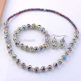   Crystal Glass Beaded Necklace Bracelet Earring Jewelry Set Gift  