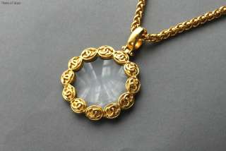 Authentic CHANEL CC Goldtone Magnifying Glass Pendant Necklace w/ Box 