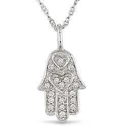 14k White Gold Diamond Accent Hamsa Necklace  