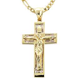   Gold 14k over Sterling Silver CZ Crucifix Necklace  Overstock