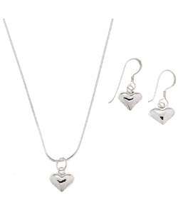 Sterling Silver Heart Necklace and Earring Set  Overstock