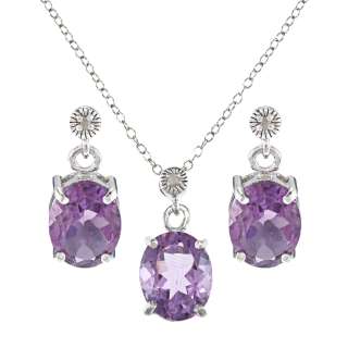 Glitzy Rocks Sterling Silver 7.8 CTW Amethyst Necklace and Earrings 