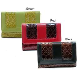Dasein Faux Leather Embossed Snake Skin Tri fold Wallet   