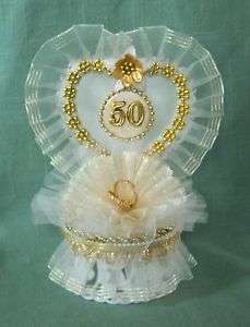 Ivory/Gold 50th Wedding Anniversary Cake Topper  