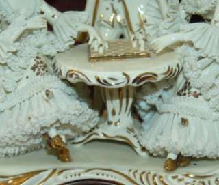   Porcelain Lace Triple Figurine Ladies Playing Chess 7x11x5.5  