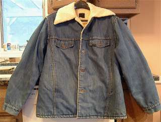 Vintage SEARS Roebucks Very warm Winter Blue Jean Jacket 46 R nice 