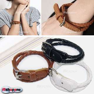 New Fashion Weaved Leather Double Wrap Belt Bracelet Wristband  