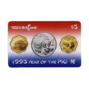  Collectible Phone Card: $5. 1995 Year of The Pig (Gold 