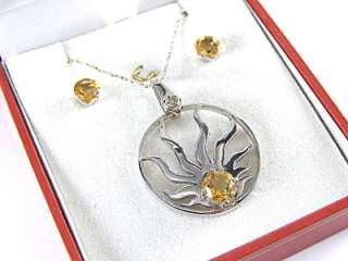 Citrine Sun Necklace & Earring Set 3.05ct 925 Sterling Silver 18 Inch 