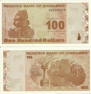 ZIMBABWE100 DOLLAR NEW MONEY 2009, REVISED 100 TRILLION  