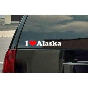  I Love Alaska Vinyl Decal   White with a red heart 