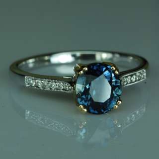  Unheated 2.26CT BLUE Sapphire & Diamond 2 Tone 18K Gold Ring $1NR