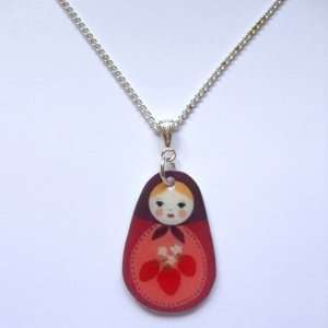   Sour Cherry Silver plated base Nested Russian Doll Necklace 4: Jewelry