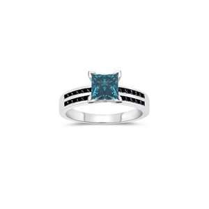  1.41 Cts Blue & Black Diamond Engagement Ring in 14K White 