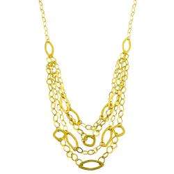   Yellow Gold 3 strand Hammered Oval Link Bib Necklace  Overstock