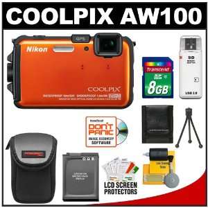  Coolpix AW100 Shock & Waterproof GPS 16.0 MP Digital Camera (Orange 