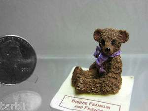 Dollhouse Miniature Dk. Brown Resin Bear Purple Dot Bow  