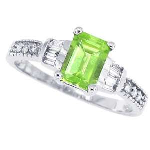  1.11ct Emerald Cut Peridot Ring with Diamonds in 14kt 