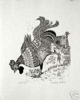 Rooster print signed Margery Niblock chicken farm  
