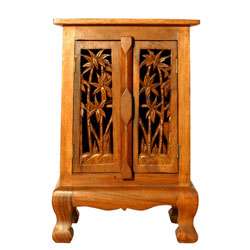 Hand carved Trees and Flowers Wood Cabinet  