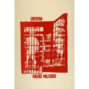 1968 Political Poster Mexico Prisoners Jail Lithograph   Orig 