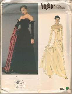   Pattern Vogue 2604 Designer Evening Dress Nina Ricci 16/38  