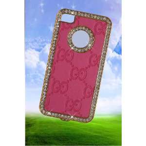 Luxury Designer Dark Pink Leather Gg Gold Trim Back Iphone 4/4s Case 