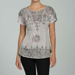 Casual Freedom Womens Pewter Printed Sublimation Top  