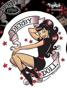 EvilKid Roller Derby Doll Girl Tattoo Sticker Decal PIn Up Rockabilly 