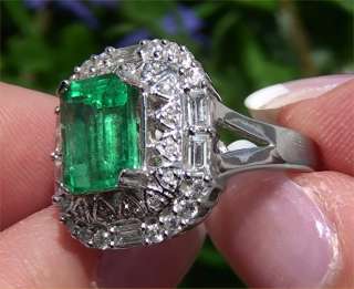Vintage Estate 4.55 ct Natural SI Colombian Emerald Diamond Ring 14k 