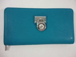   Large HAMILTON Zip Around Leather Teal Sea Blue WALLET Clutch  