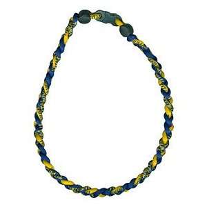  Titanium Ionic Braided Necklace   Navy Blue/Gold: Sports 