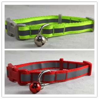Dogs Puppies REFLECTOR Bell Buckle Nylon Reflective Collar 5 Colors SZ 