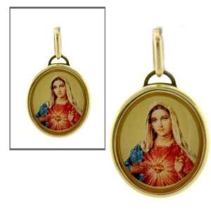  14KT Gold Sacred Heart of Mary Pendant: Jewelry