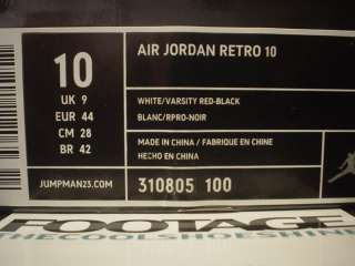   Nike Air Jordan X 10 Retro WHITE BLACK VARSITY RED CHICAGO BULLS Sz 10