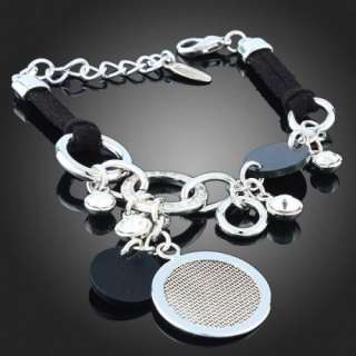   Fashion Circle Dangle Bracelet Clear Swarovski crystal 18k White GP
