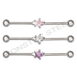  LOT 3 Solitaire Gem Star Industrial Barbell Jeweled NEW 